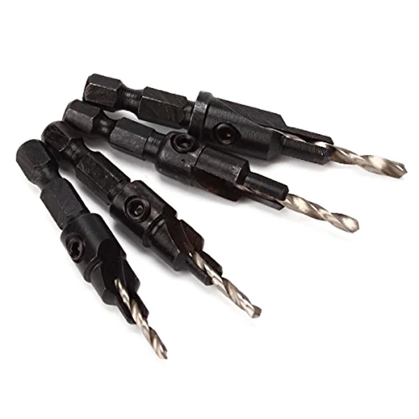 

4Pcs Hss Countersink Drill Bit Set Black Hex Shank Adjustable Counter Sleeve Screw Size 6 8 10 12
