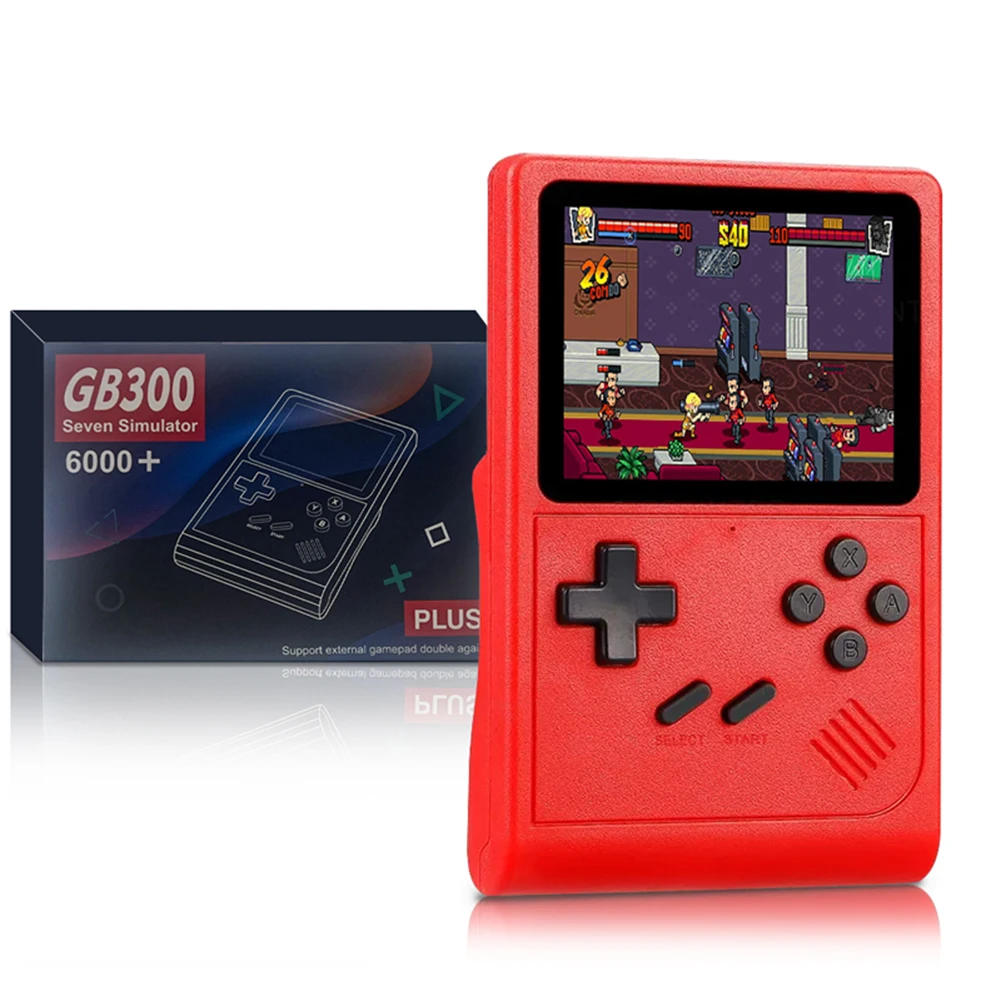 GB300 مشغل ألعاب فيديو كلاسيكي مدمج بشاشة 8G 3.0 بوصة آلة ألعاب فيديو صغيرة 6000+ ألعاب مخرج AV 800 مللي أمبير في الساعة للأطفال والكبار