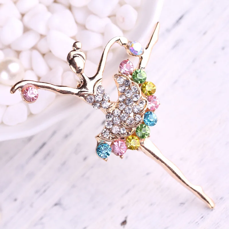 Fashion Shinning Crystal Dancing Girl Brooches Women Rhinestones Ballerina Brooch Pin Clothing Dress Jewelry Decoration Pin