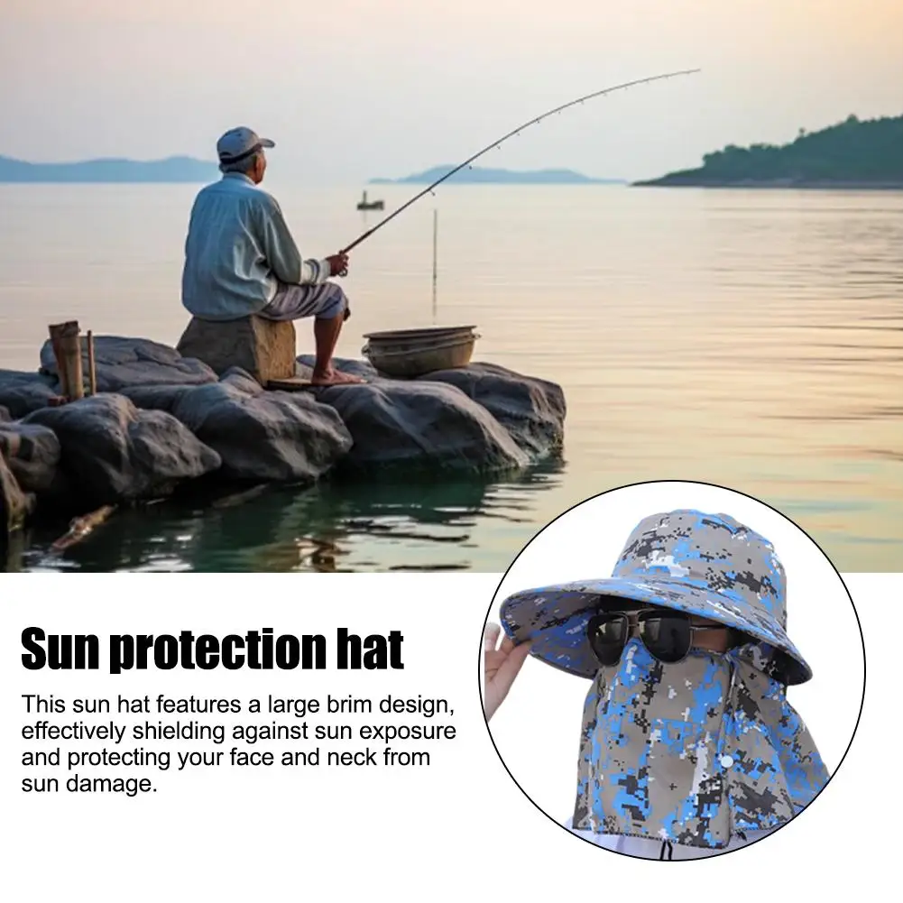 Camouflage Outdoor Fishing Hat Wide Brim Man Breathable Hats Uv Shade Face Fishing Beach Cap Hat D3N8