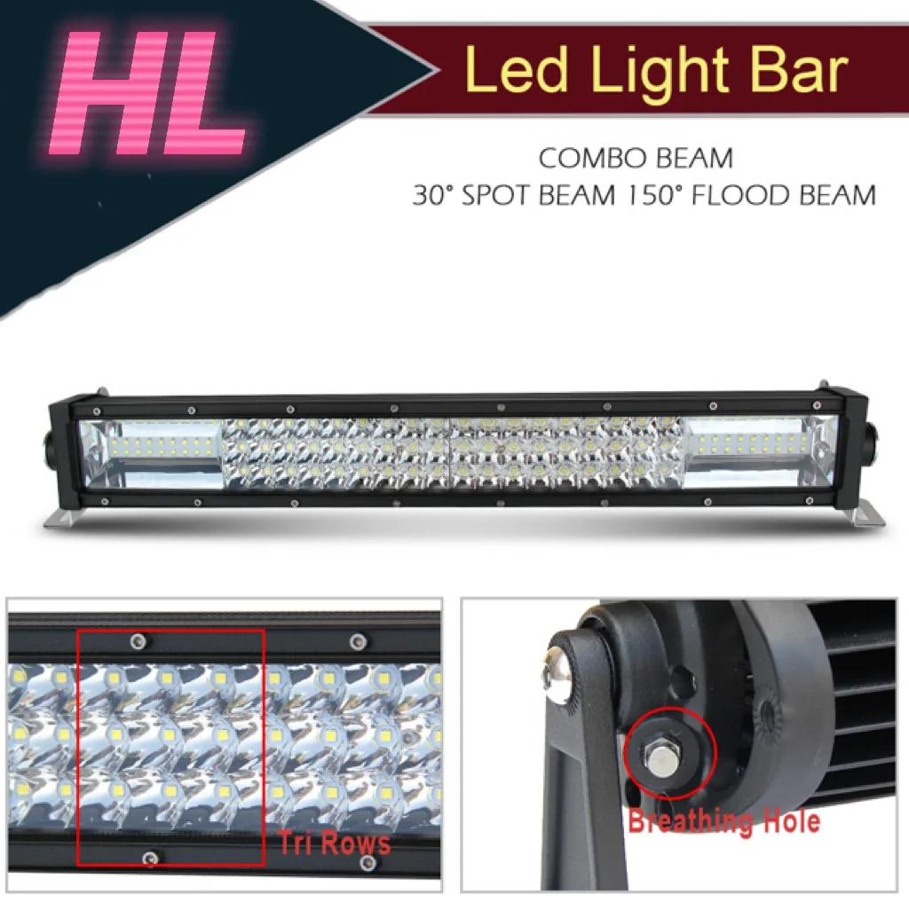 

HAOLIDE 3-ROWS Curved Led Light Bar 22inch 30°Spot 150°Flood Combo Beam 6000k IP68 Driving Light 12V 24V for Car Offroad Truck