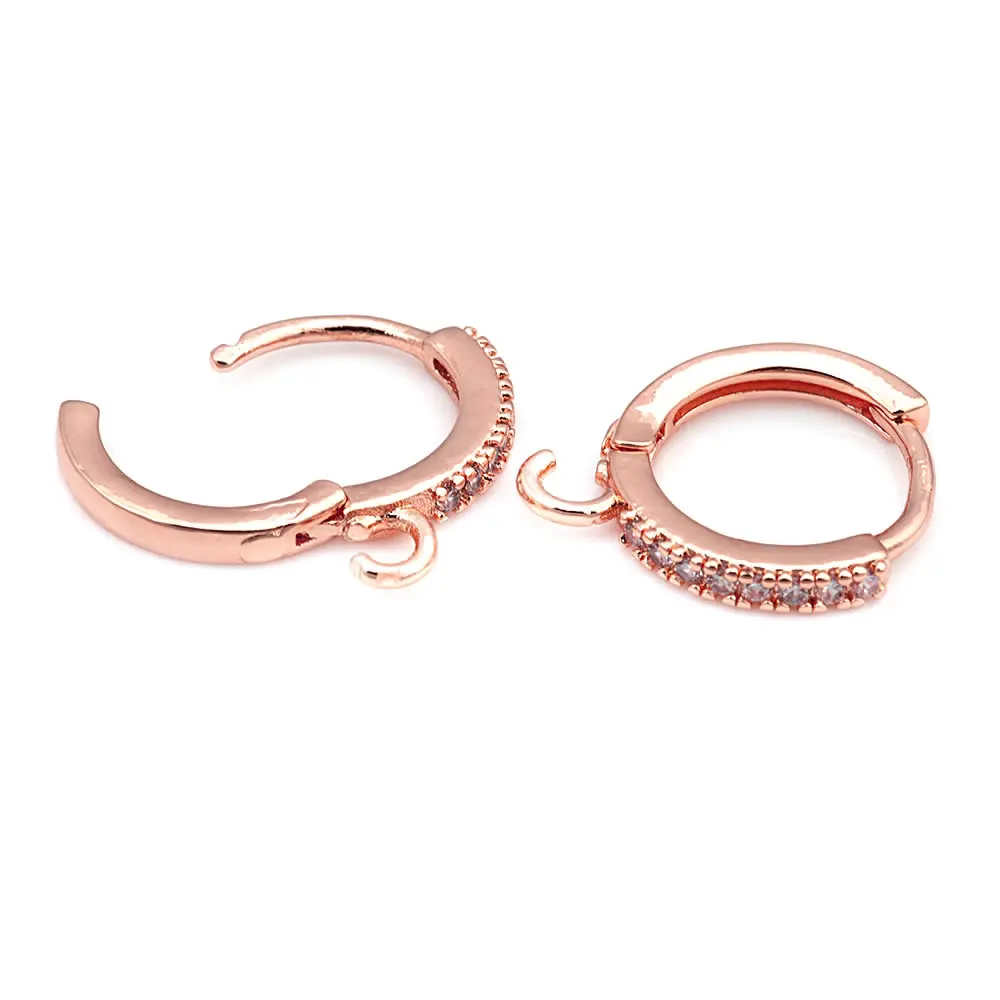 18K Gold Color Brass and Zircon Round Oval Shape Loop Earring Hooks High Quality Jewelry Making Supplies Findings Accessories