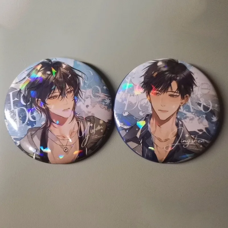 2 قطع لطيف أنيمي شخصية انتظر بالنسبة لي بعد المدرسة تشن جينغشين يو مروحة دبوس الكرتون تأثيري 58 مللي متر شارة صفيح بروش