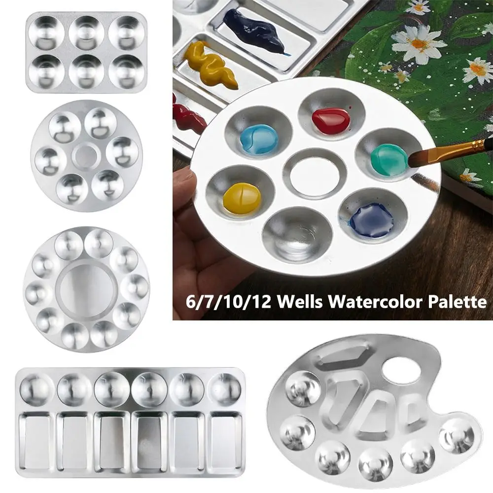 لوحة ألوان مائية معدنية دائرية/مستطيلة مرسومة يدويًا لوحة ألوان اللوحة 6/10/12 لوحة صبغات الآبار مكتب المدرسة #3