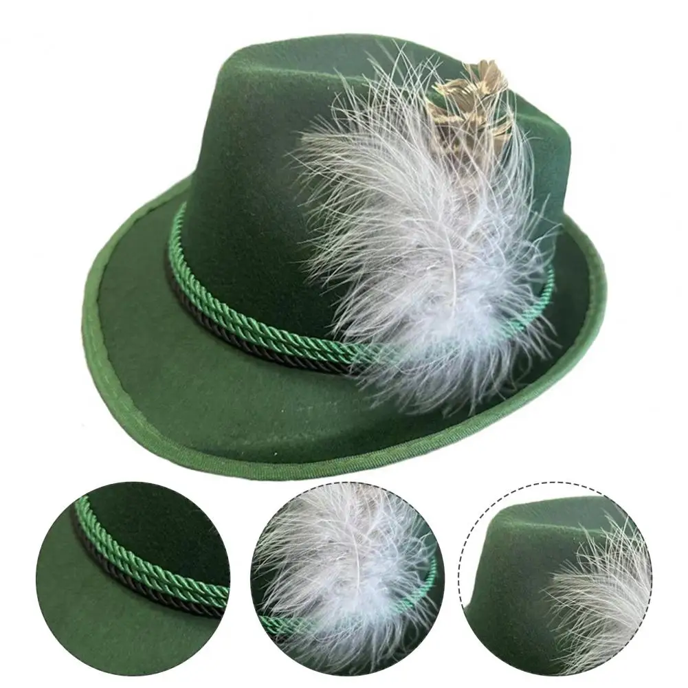 Retro Jazz Hat Feather And Rope Decor Gentlemanly Hat Curved Edge Men Fedora Oktoberfest Party Festivals Holiday Bowler Cap