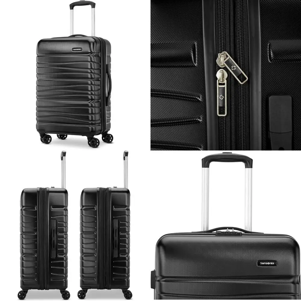 

расширяемый твердый багаж с двойными вращающимися колесами, черный бас, ручная кладь