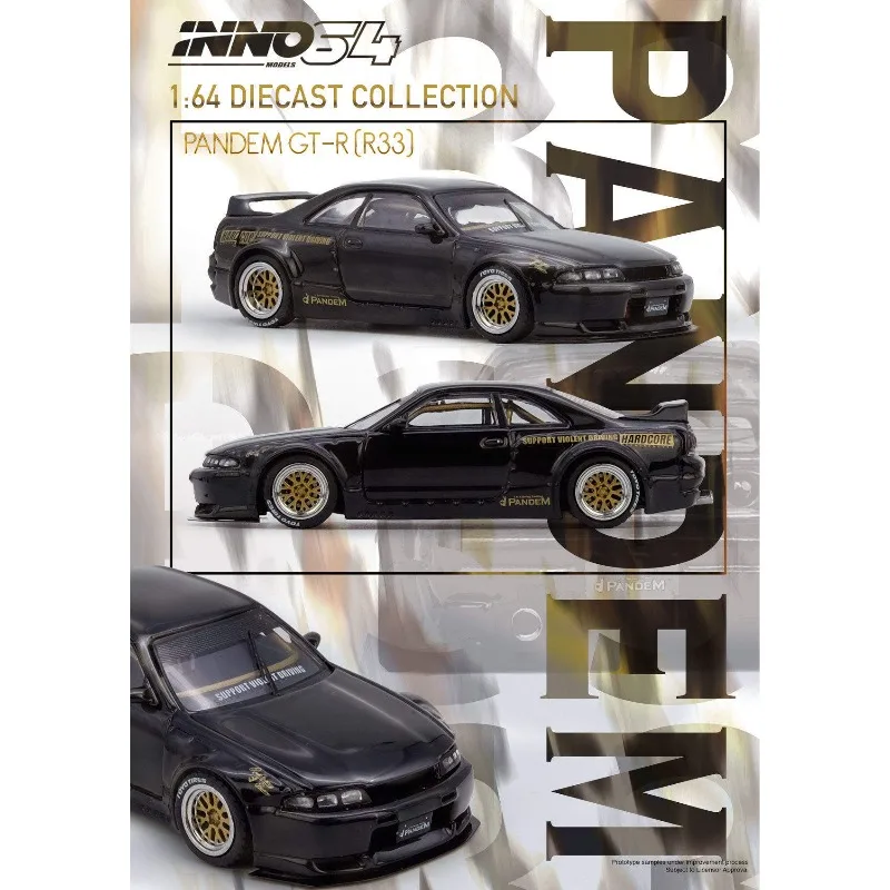 Diecast INNO 1:64 Scale PANDEM GT-R BCNR33 Black Rocket Rabbit Alloy Car Model
