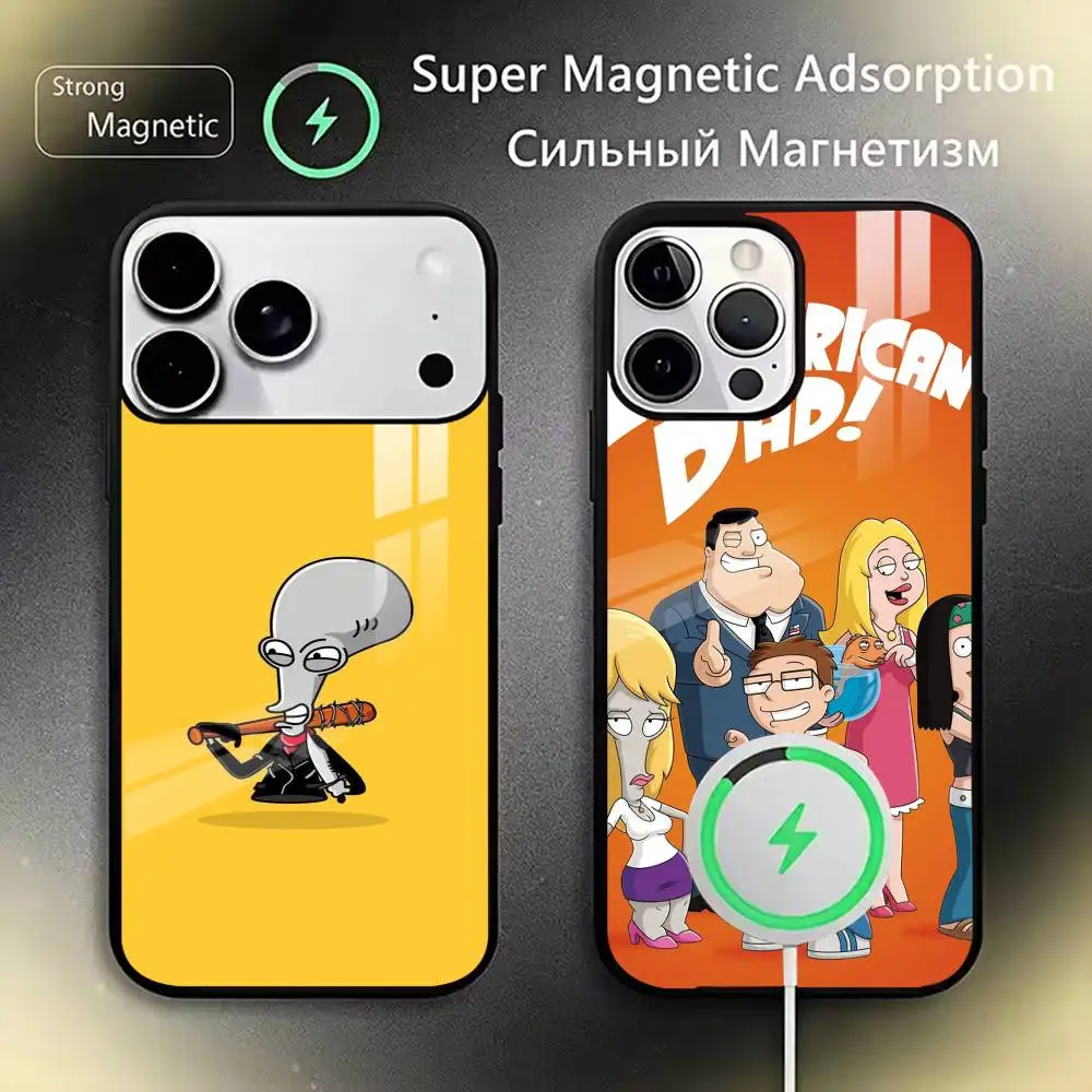 

Cartoon A-American Dad Phone Case For iPhone17,16,15,14,13,12,11 Plus,Pro Magnetic with Magsafe Wireless Charging