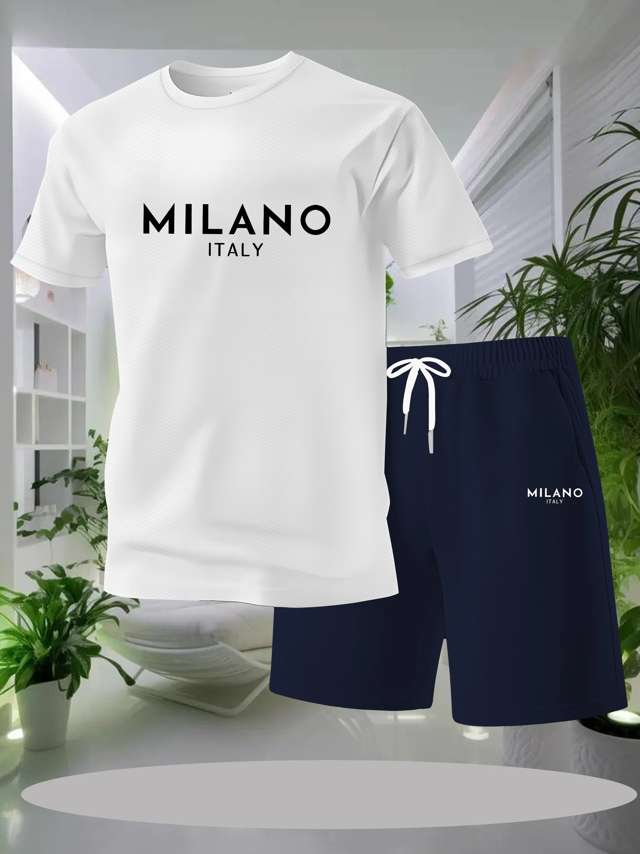 

New Summer Men's Leisure Sports Set: Round Neck Pattern Printed Design, Simple and Fashionable, Comfortable and Breathable, Outd