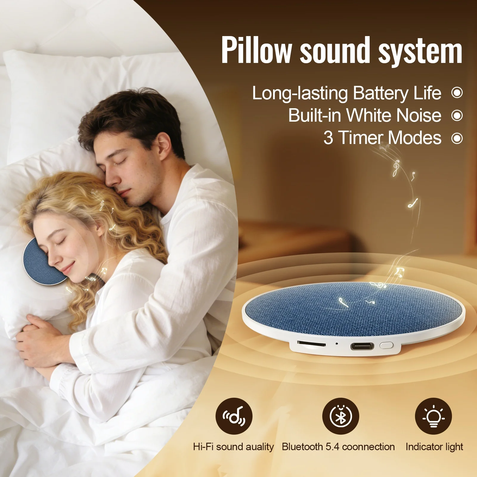 New Under Pillow Sleep Speaker Ultra Slim Hifi Bone Conduction Sound Machine Noise Reduction For Deep Sleep Relaxation 2026 — product photo 1 of 1