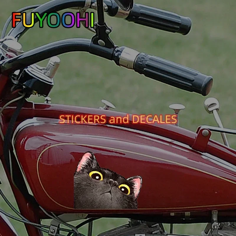 FUYOOHI Probe Cat Creative Expression Car Stickers Electric Motorcycle Body Triangle Window Luggage Laptop Stickers Fun Decal