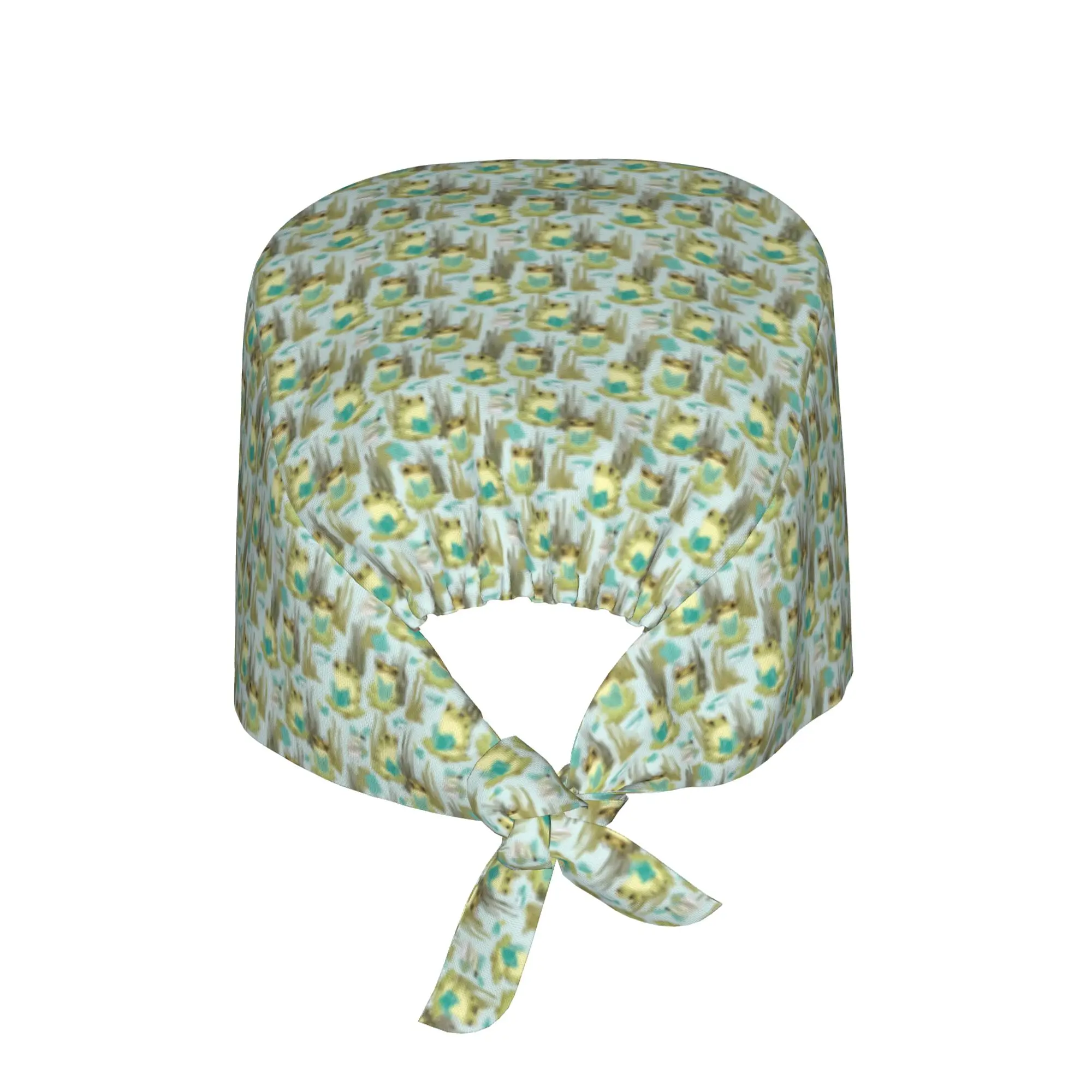 Frog Toads on Teal  Scrubs Cap Surgical Hats Women Men Animal Lover  Operating Room Cap Nursing Cap Lab Works Hat
