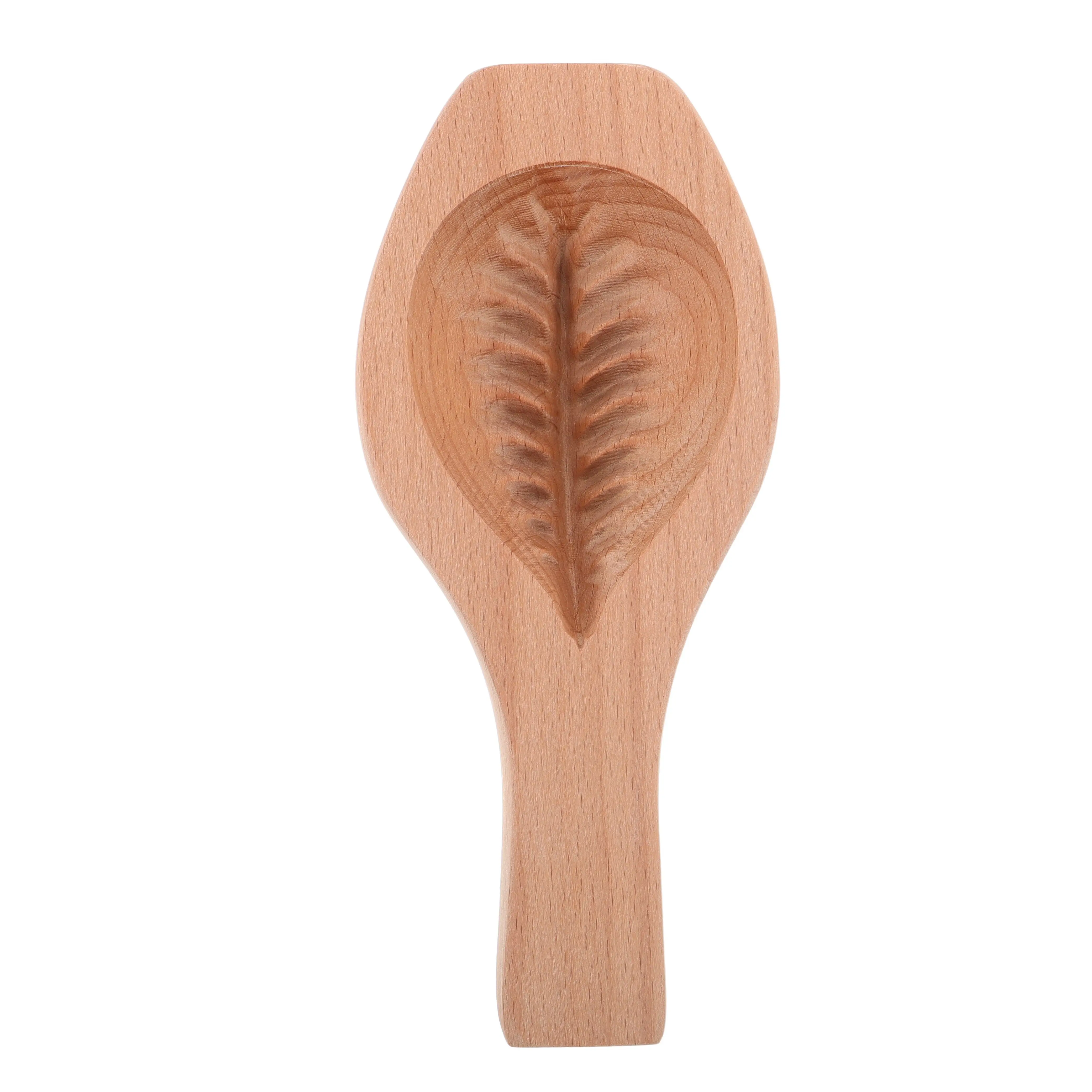 Molde de madera maciza para panecillos al vapor, dumplings chinos, mooncakes, dim sum y repostería, con elegante diseño de hoja, reutilizable para hornear.