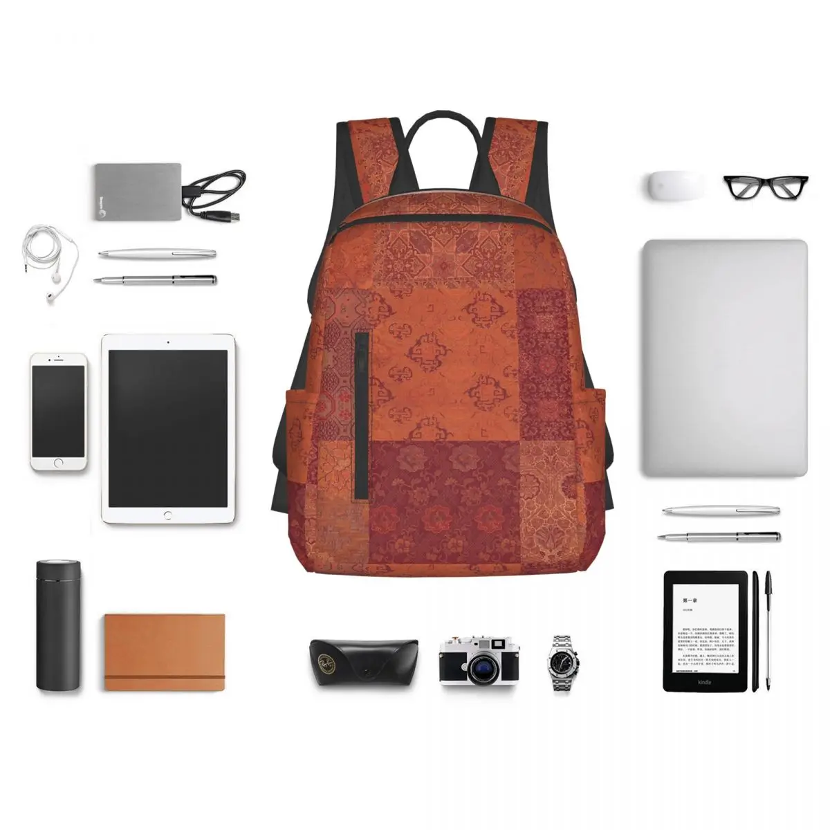 Vintage Bohemian Quilt In Burnt Orange Backpack Daypack Large Capacity Kids BookBag School Bag Shoulder Bags for Men Women - view 6