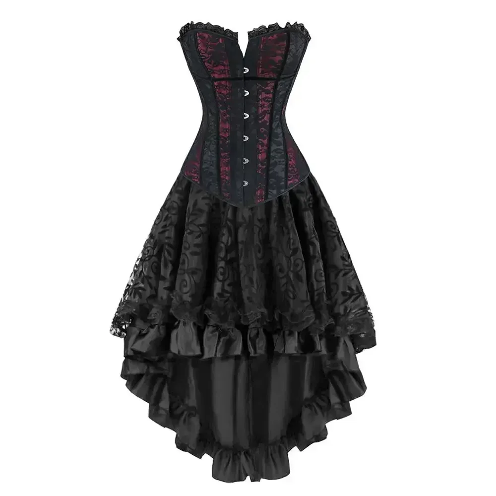 Gothic Corset Dress Suit Bustier Top & Skirt Vintage Cosplay Burlesque Plus Size Women Costume Victorian Corset Bustier Dress