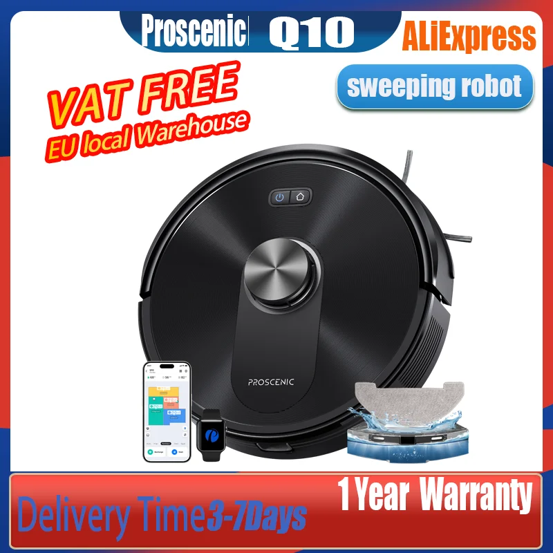 Aspirateur robot Proscenic Q10 avec fonction serpillière, aspiration puissante de 8000 Pa, 360° ° Navigation LIDAR, autonomie de 200 minutes, recharge et reprise automatiques