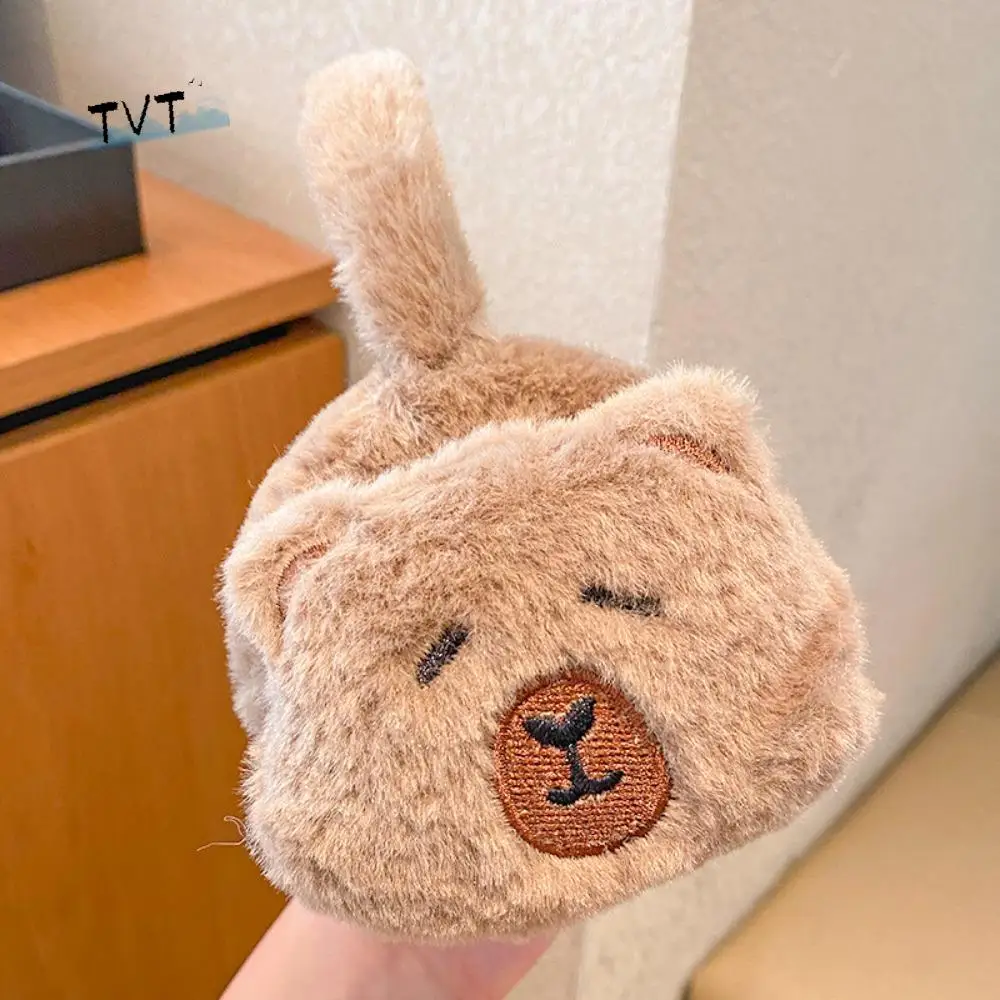 Penutup Telinga Boneka Kapibara Kartun Tebal Anti Angin Penutup Telinga Hangat Motif Hewan Elastis Lembut Anti Dingin Masker Telinga untuk Aktivitas Luar Ruangan