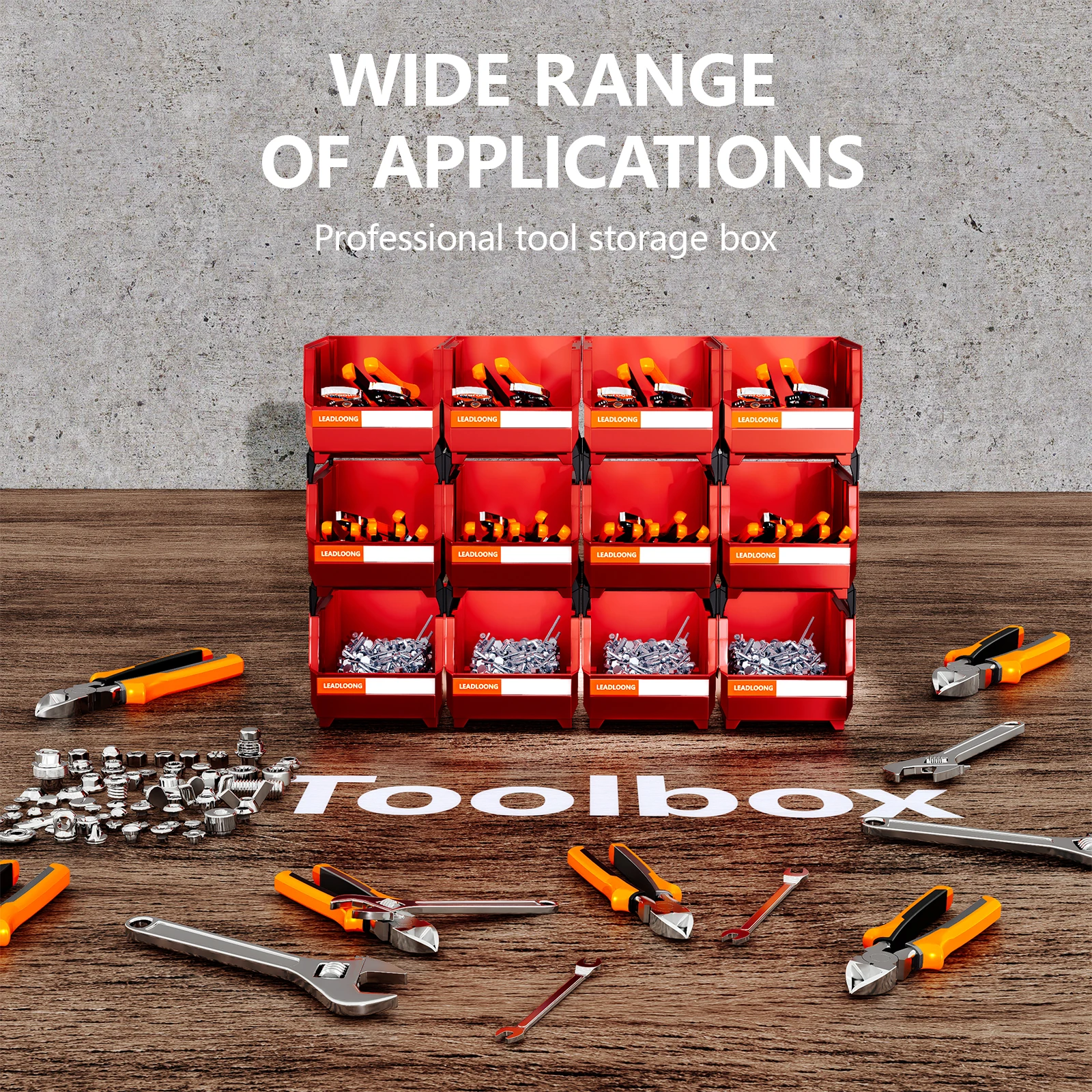 12pcs Plastic Stackable Storage Box, Sundries And Garage Tool Organizer Bin, Suitable For Kitchen Bathroom Garage