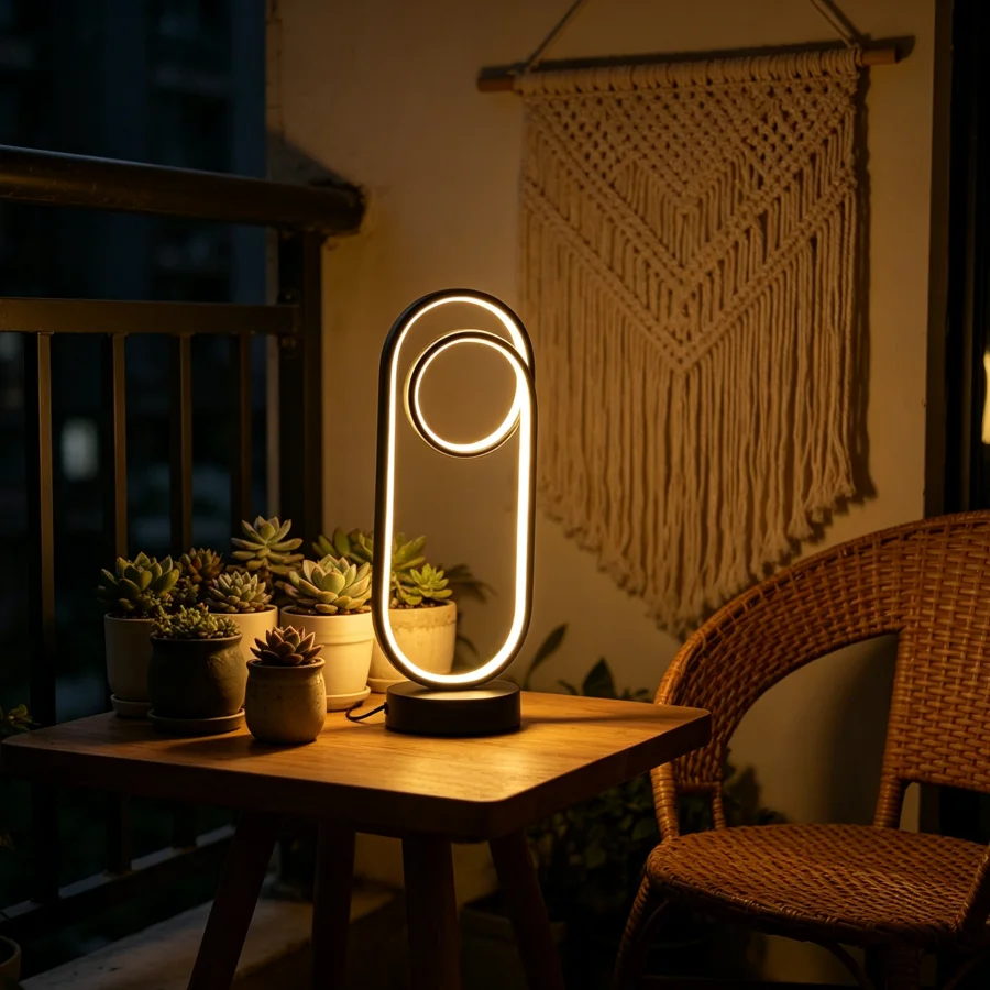 

Современная настольная LED-лампа с двойным овальным кольцом, 1 шт., теплый белый свет, ночник, декоративная лампа с питанием от USB для спальни, балкона