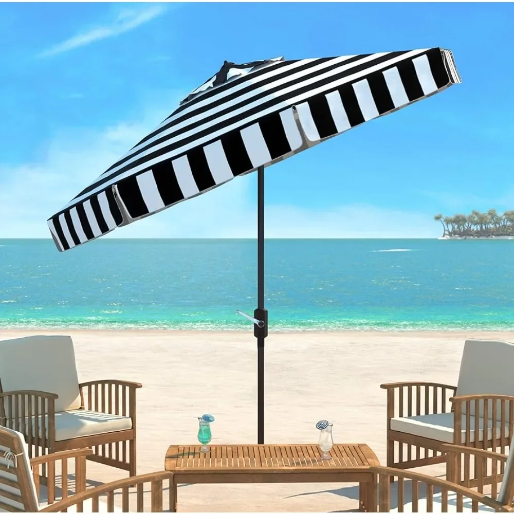 

Outdoor Garden Parasol Outdoor Collection Elsa Fashion Line Auto Tilt Umbrella 9' Black/White Umbrella for The Beach Canopy