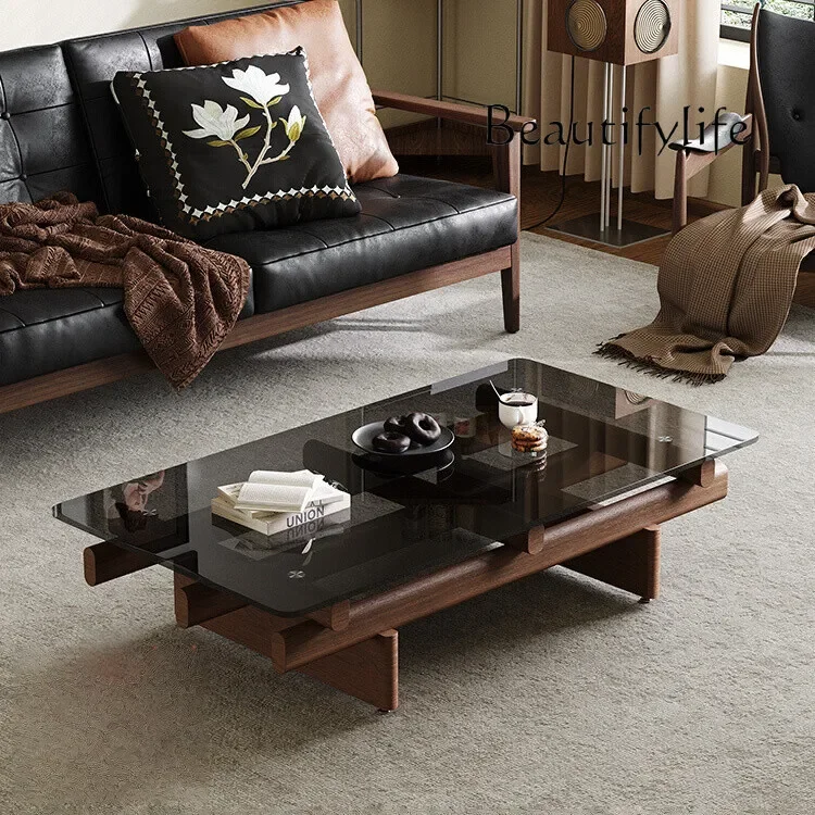 

u French medieval style living room household rectangular ash wood gray tempered glass coffee table modern light luxury