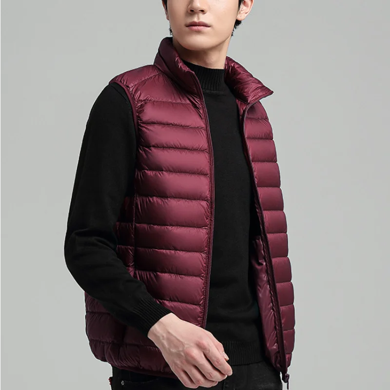 Men Vest Coat Winter Down Jacket Casual Slim Solid Color Stand Collar Lightweight Down White Duck Down Vest Men Clothing