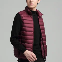 Mannen Vest Jas Winter Donsjack Toevallige Slanke Effen Kleur Stand Kraag Lichtgewicht Down Witte Eendendons Vest Mannen Kleding