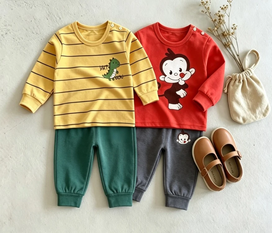 Toddler 2Piece Pajama Set Baby Soft Top + Jogger Pants Kid Cute Cartoon Print Kids Loungewear Outfit Children Cotton Sleepwear