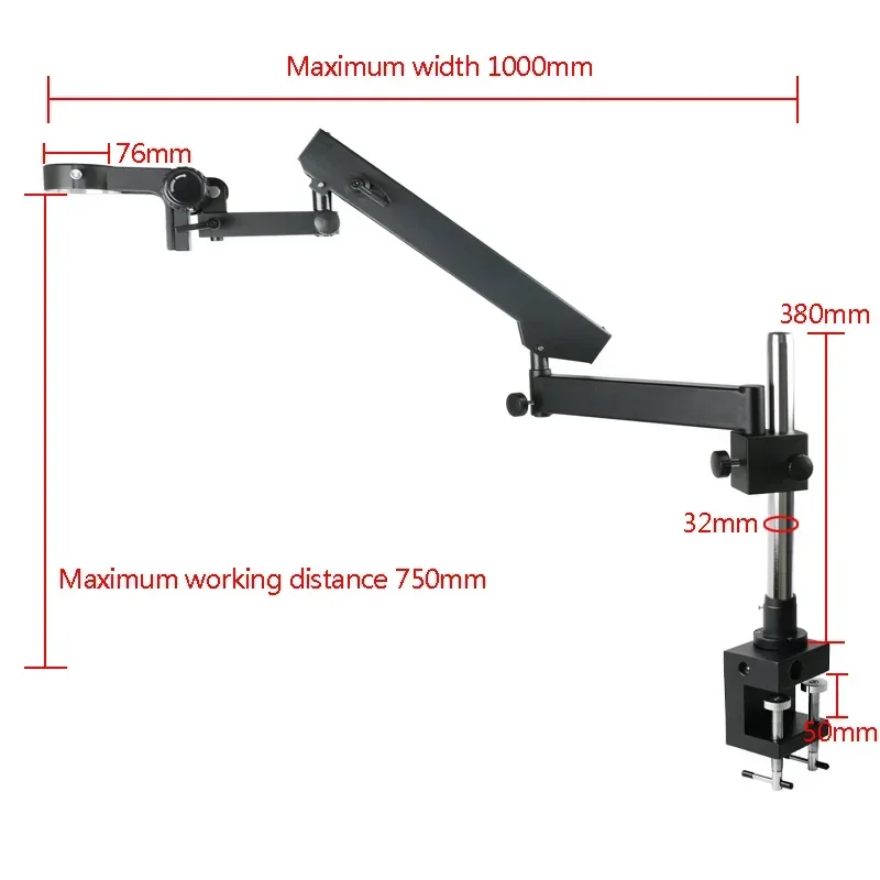 76Mm Focus Houder Scharnierende Arm 32Mm Pijler Klem Microscoop Stand Voor Lab Industriële Trinoculaire Verrekijker Stereo Microscoop