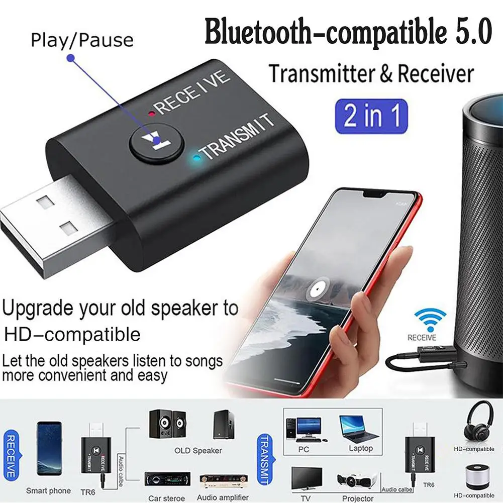 Bluetooth 5.0 Audio Transmitter Receiver 3.5mm AUX Jack RCA USB Dongle Stereo Wireless Adapter For TV Car Kit Speaker Headphone