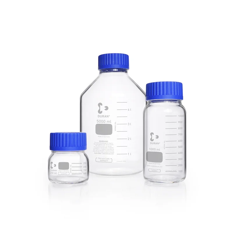 

DURAN® GLS 80® Laboratory Bottle, wide mouth, clear, with GLS 80® thread, graduated, with screw cap and pouring ring