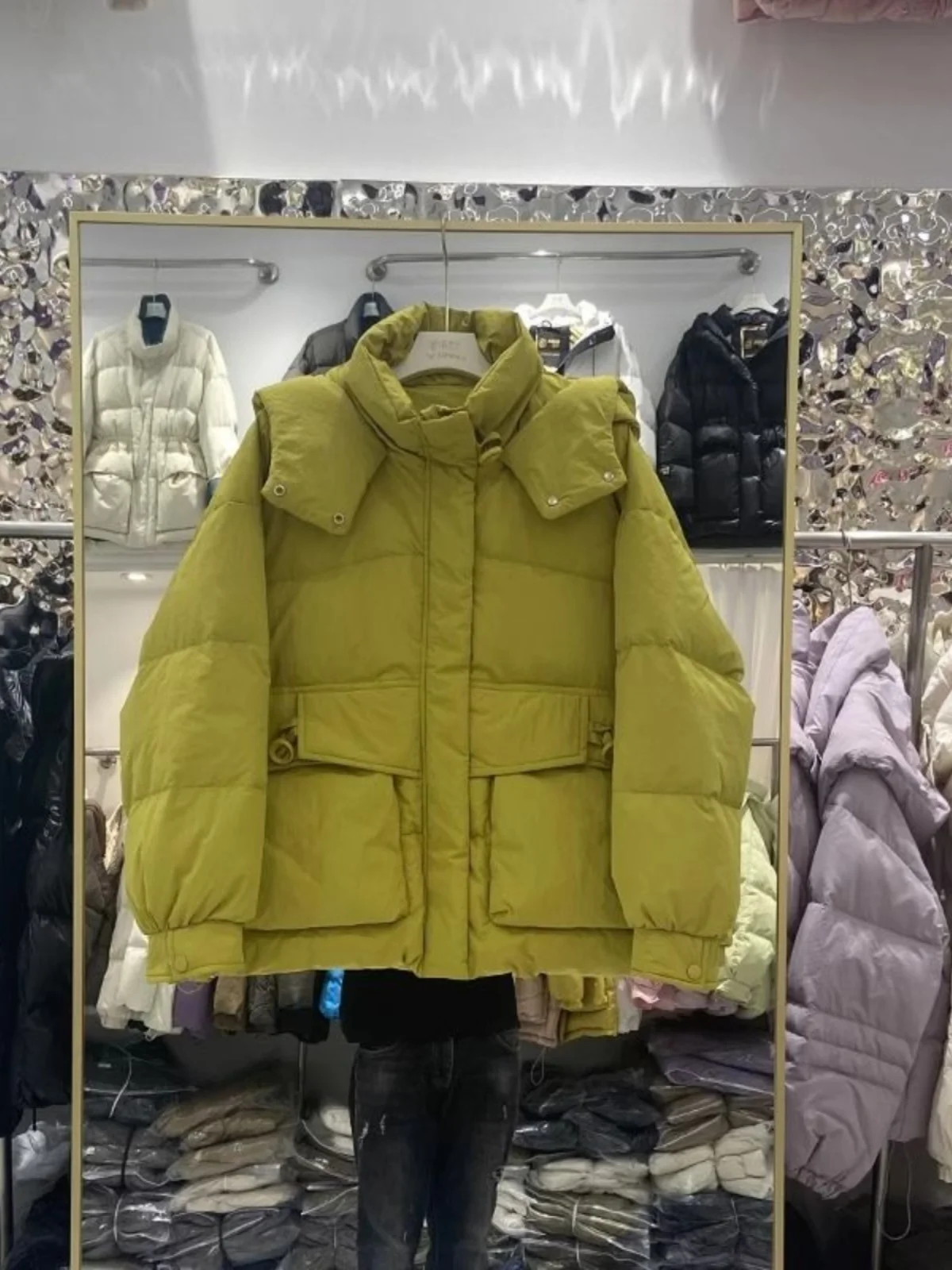 

Dongda Gate Short Puffer Jacket Women's Loose Slimming Thickened Bread Coat Outerwear Sweet Style Hooded Zipper Closure Long ...