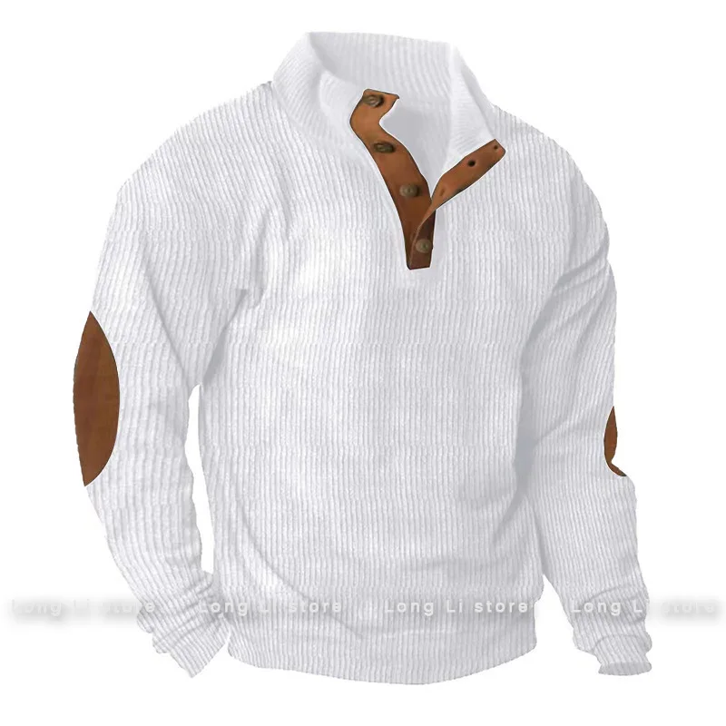 Men's Corduroy Solid Color Splicing Long Sleeve Shirt Pullover Retro Casual Large Size Men's Jacket Men's