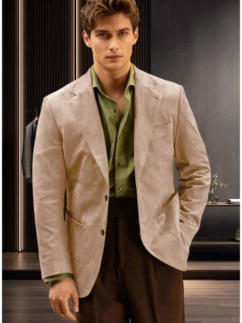 

Autumn Men's Coat Solid Color Snowflake Velvet Single Breasted Slim Fit Man suit Blazer Tailored Business Casual Men's Jacket