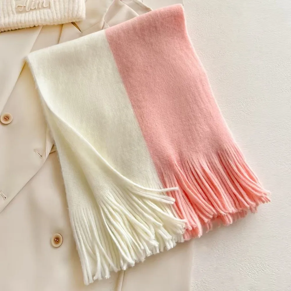 

Korean Style Women Cashmere Scarf Thickened Windproof Long Wool Tassel Scarf Warm Splicing Color Winter Neckerchief Women/Male