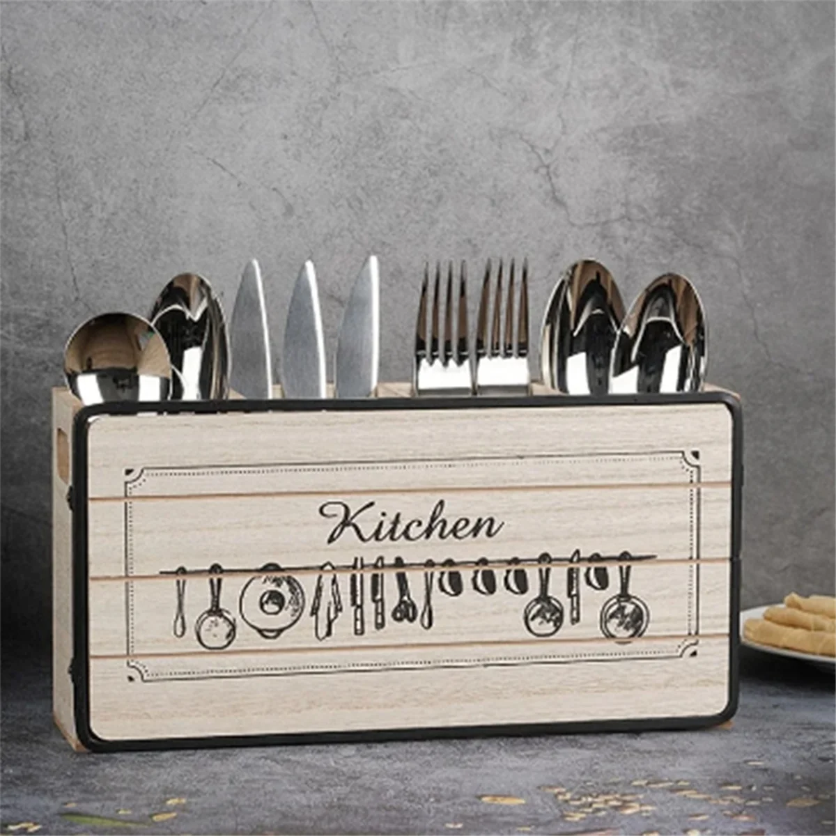 Retro Wooden Tableware Storage Box Tabletop Knife Fork Chopsticks Spoon Storage Rack Home Kitchen Cabinet Organizer