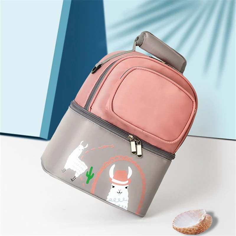 BYMONDY Large Double Deck Lunch Tote Bag for Women Mommy Milk Food Thermal Insulation Lunch Boxes Backpack with Adjustable Strap