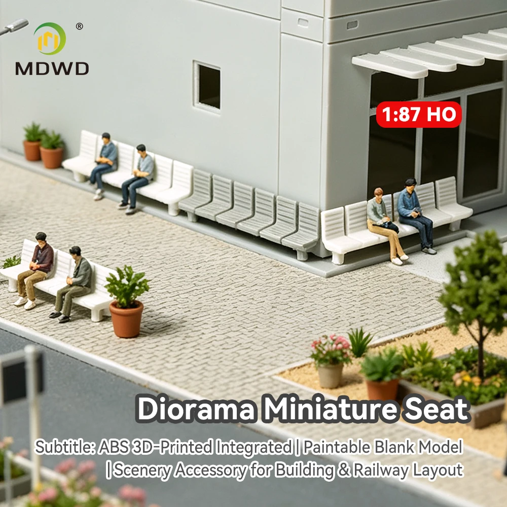 10PCS HO Scale 1:87 Public Bench Model - White ABS Plastic Train Layout Scene Accessories Miniature Diorama Display Building Kit - view 5
