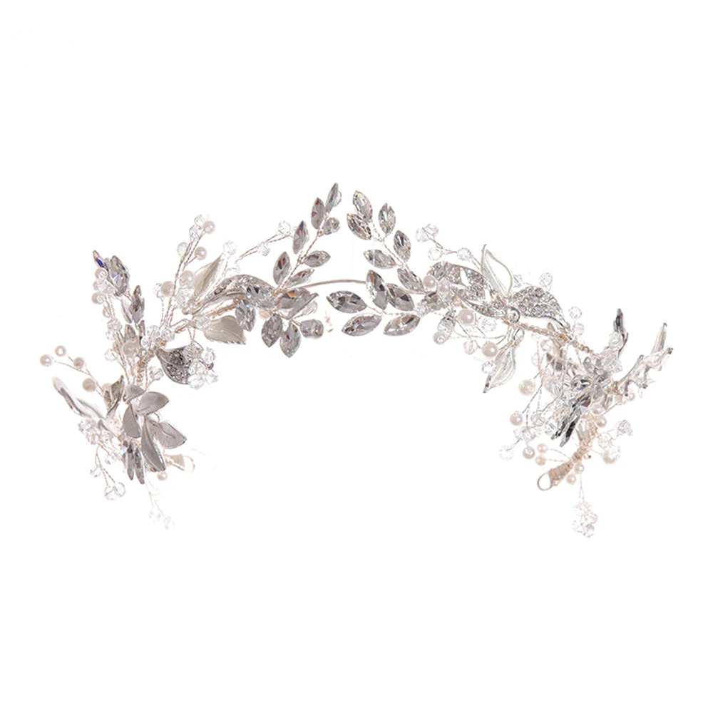 Diadema de hojas para mujer, accesorios para el cabello con perlas y diamantes de imitación deslumbrantes, herramientas de peinado para el cabello