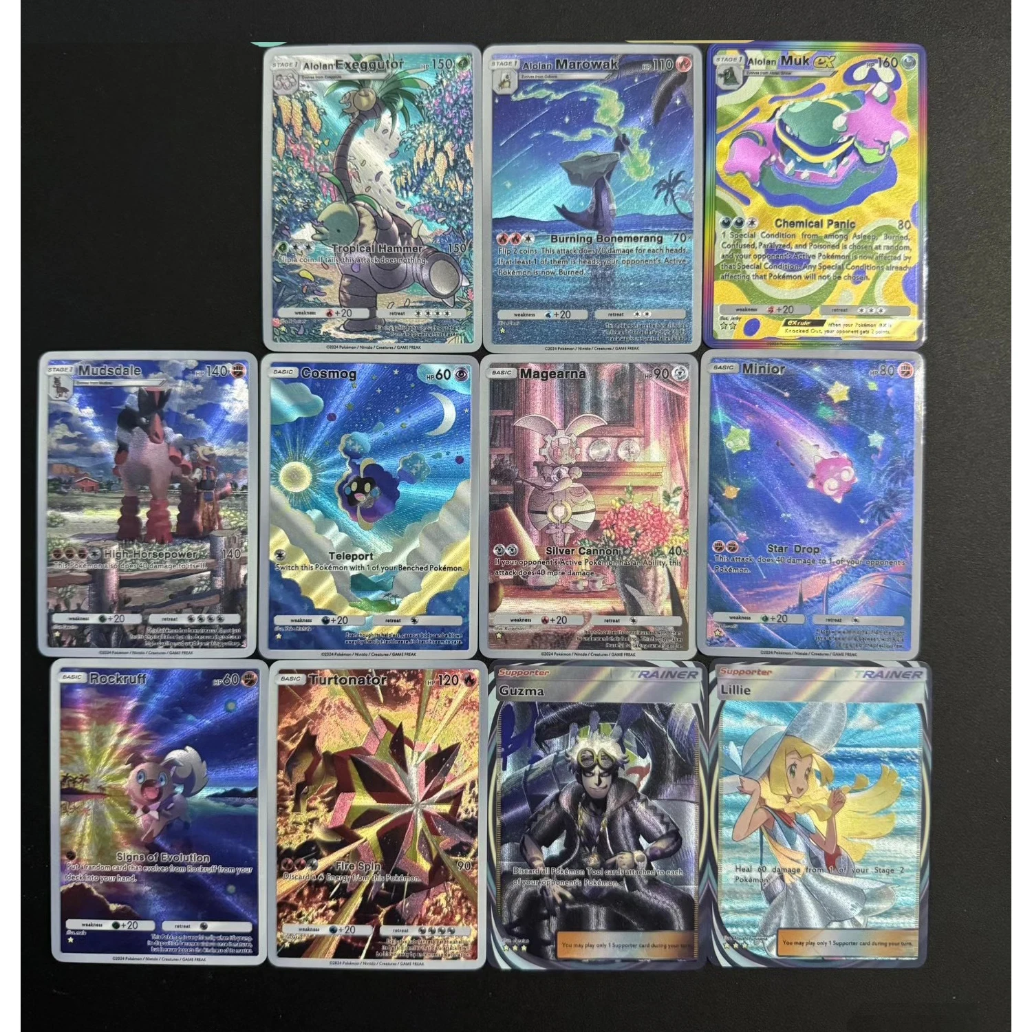 9 Pçs/set PTCG Inglês Mimikyu Ninetales Drampa Raichu Textura Cartão Flash Self Made Jogo Clássico Anime Coleção Cartões Brinquedo
