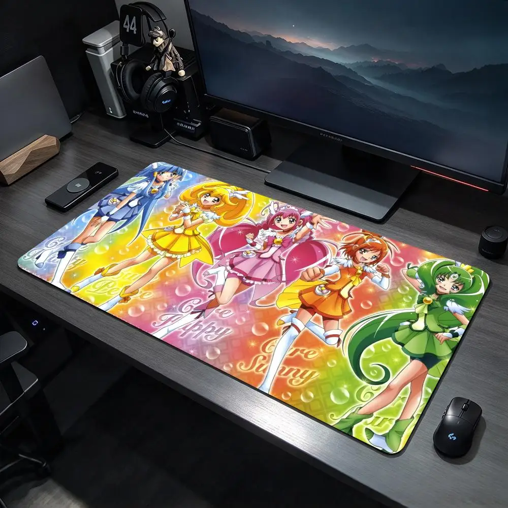 Bright Anime P-Pretty Cure Mouse Pads Large Gaming Mousepad Desk Mat Non Slip Bottom Featuring Stitched Edges