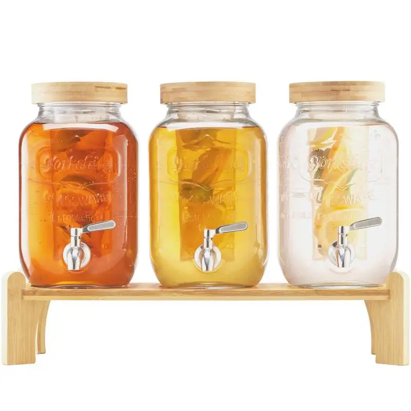 

Beverage Dispenser, 3 Pack 1 Gallon Drink Dispensers for Parties, Glass Juice Dispenser with Wood Stand, Stainless Steel Spigot, Infuser, Iced Tea Lemonade Juice Water Dispensers for Parties