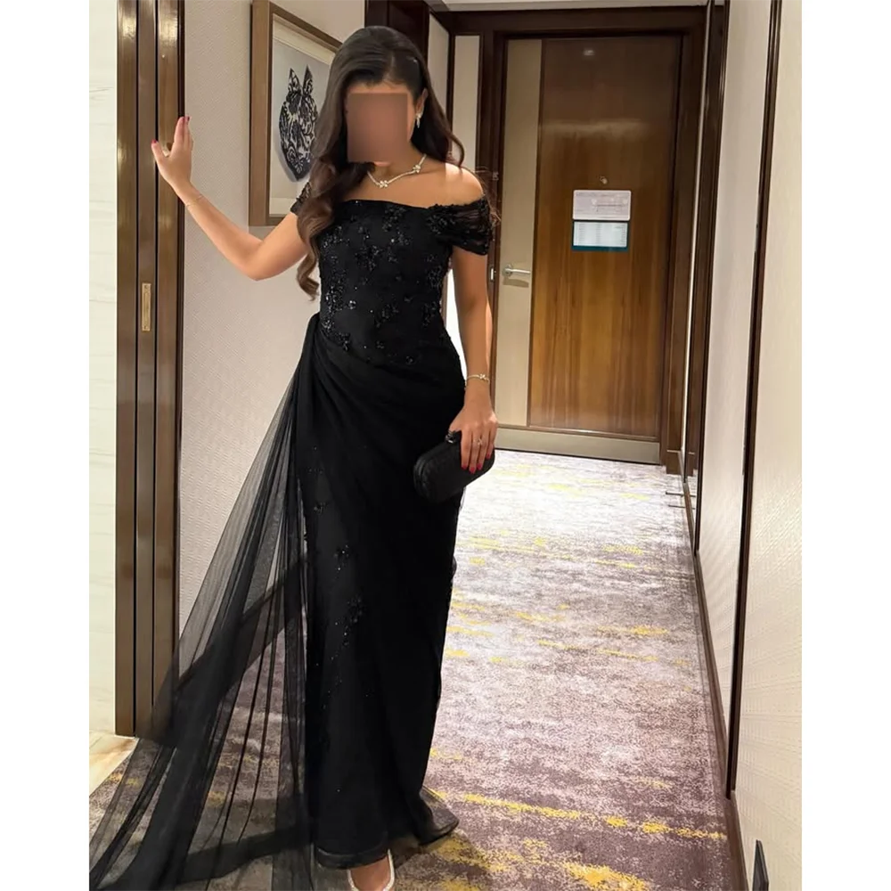 Black Evening Dress Customized Off The Shoulder Crystal Glitter Prom Straight Long Dresses  Elegant Formal Party Dress 2025