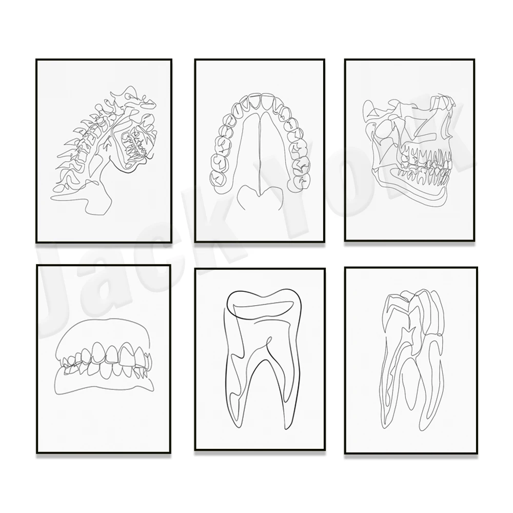 Tooth stick drawing, minimalist molar art, one line tooth drawing, abstract skull teeth, dentist poster for dental medical offic