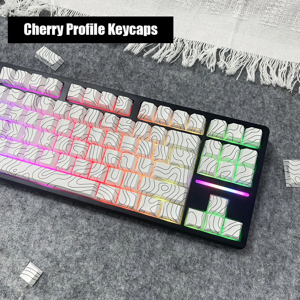 White/black Contour Lines PBT Double Shot Keycaps Sidelit Light Backlit Translucent Cherry Profile for wooting Keyboards