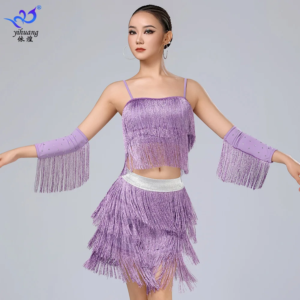 

Latin Dance Dress Dancewear Strap Tassel Skirt Set Performance Costume Stage Performance Wear Professional Practice Wear