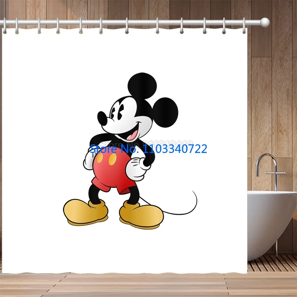 Cartoon Mickey Minnie Mouse Shower Curtain 1pcs Cartoon Bath Screen Curtains with Hooks for Bathroom Decor Waterproof