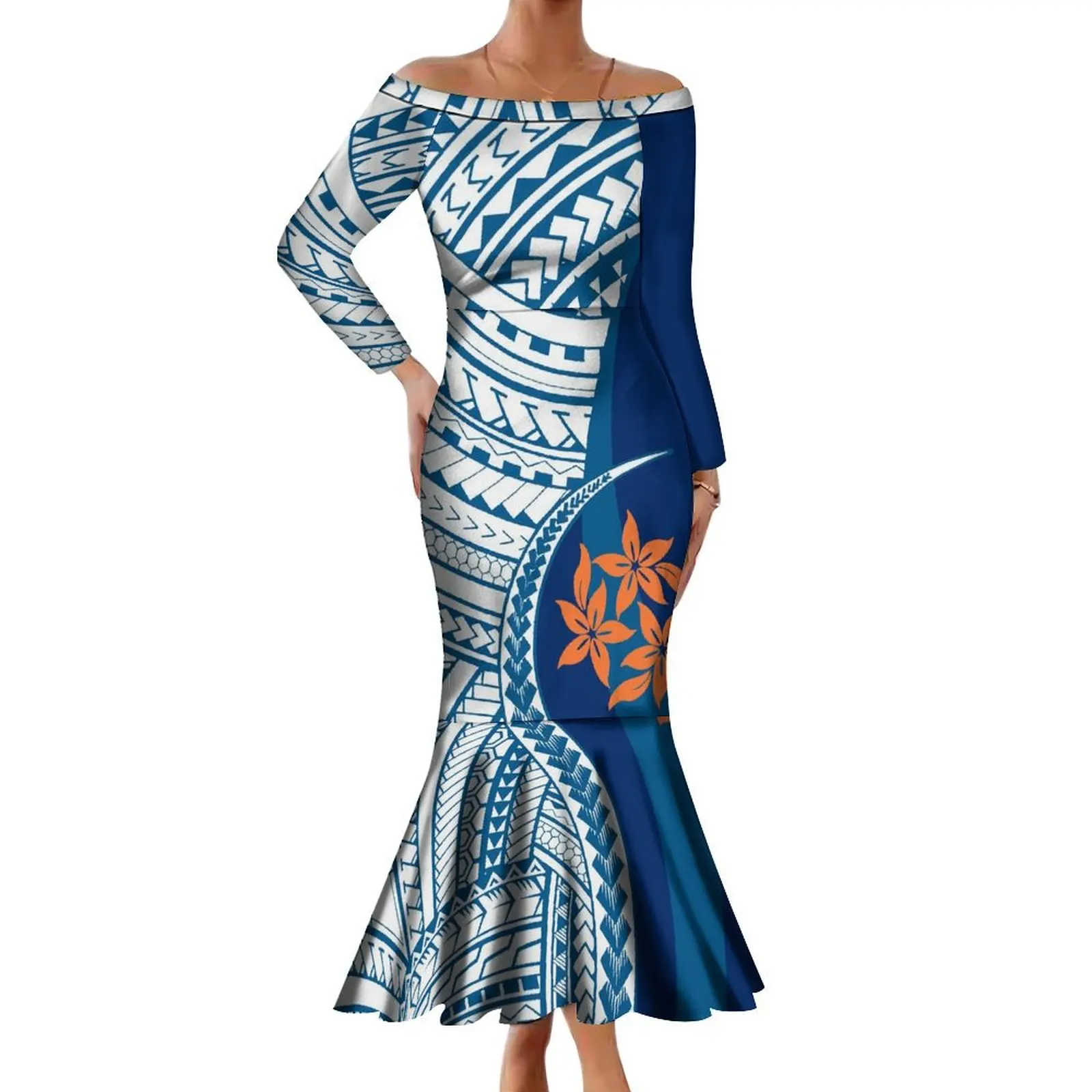 Custom Women'S Long Sleeve Dress Fishtail Dress Party Tight Fashion Maxi Dress Polynesian Samoa Fijian Clothing