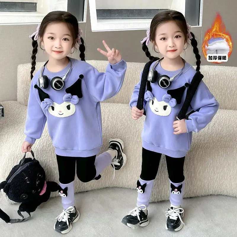 

Sweet Kuromi Pendant Kawaii Sanrio Anime Long Sleeve Casual Hoodie Cute Cartoon Two-piece Set Clothes Gifts for Girls