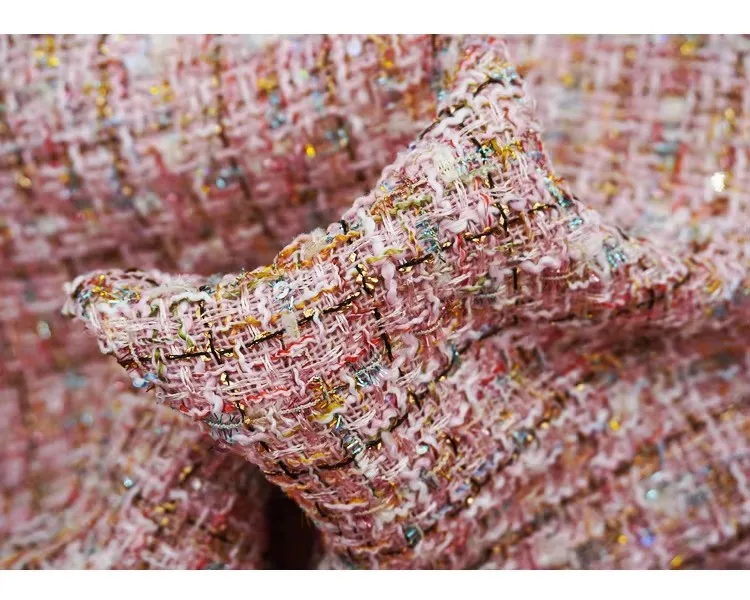 Gold-Pailletten Luxus-Metallgarn-Tweed-Stoff, Gemischtes Fantasiegarn-Texturgewebe für Mantel-, Anzug- und Kleidungsstücke zum Selbermachen, Meterware – Detail 28